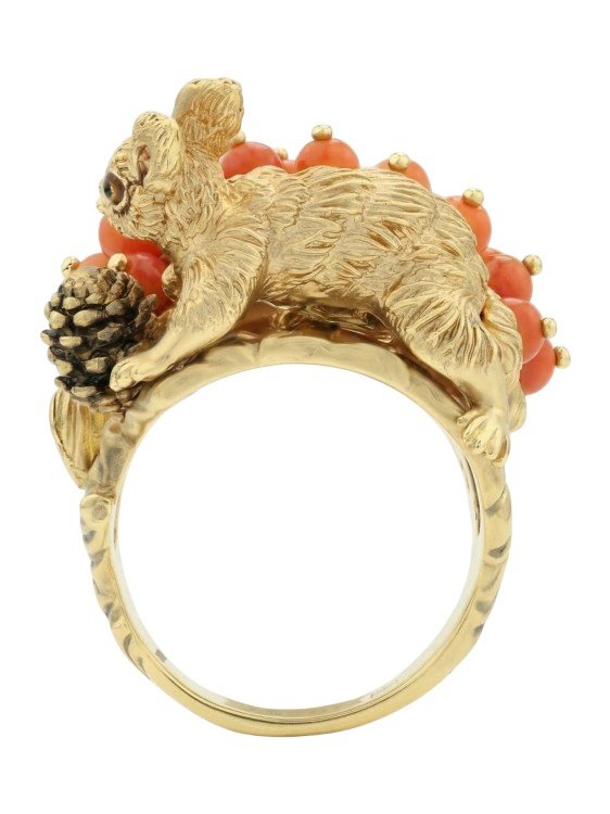Кольцо из лимонного золота c эмаль и кораллом