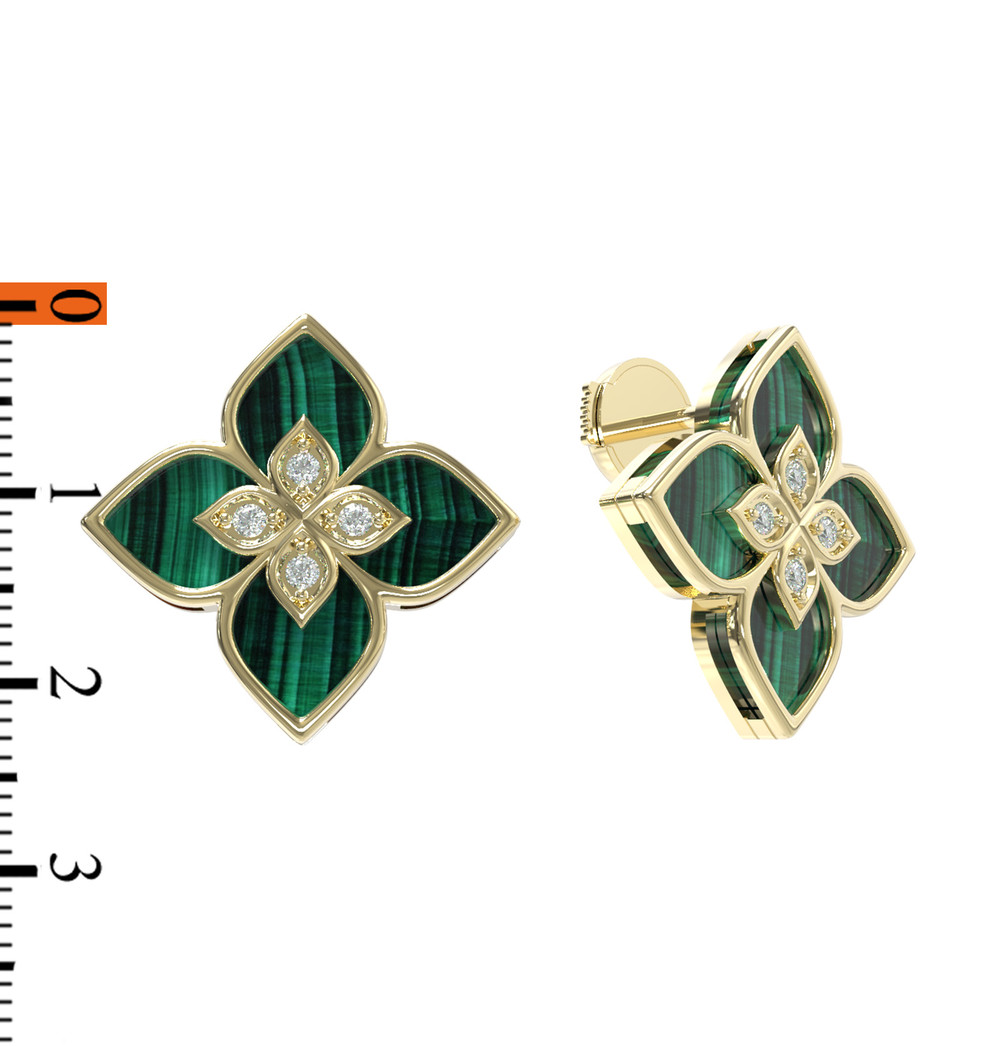 Серьги из лимонного золота c бриллиантами и малахитом