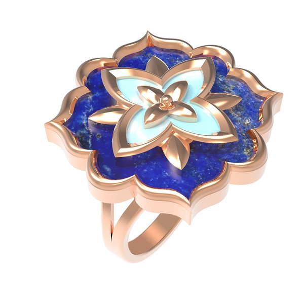 Кольцо из золота c бирюзой и лазуритом