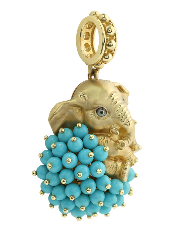 Подвеска из лимонного золота c эмалью и бирюзой