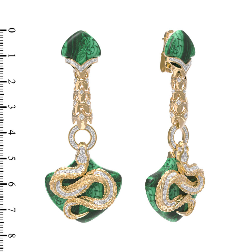 Серьги из лимонного золота c бриллиантами и малахитом