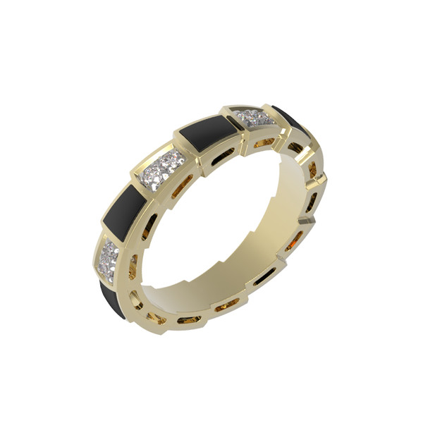 Кольцо из лимонного золота c бриллиантами и ониксом