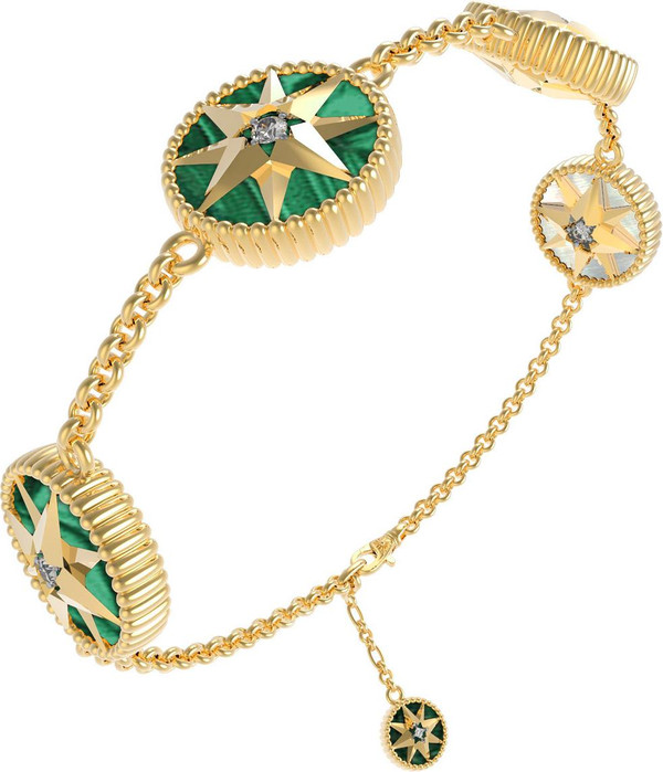 Браслет из лимонного золота c фианитом, малахитом и перламутром