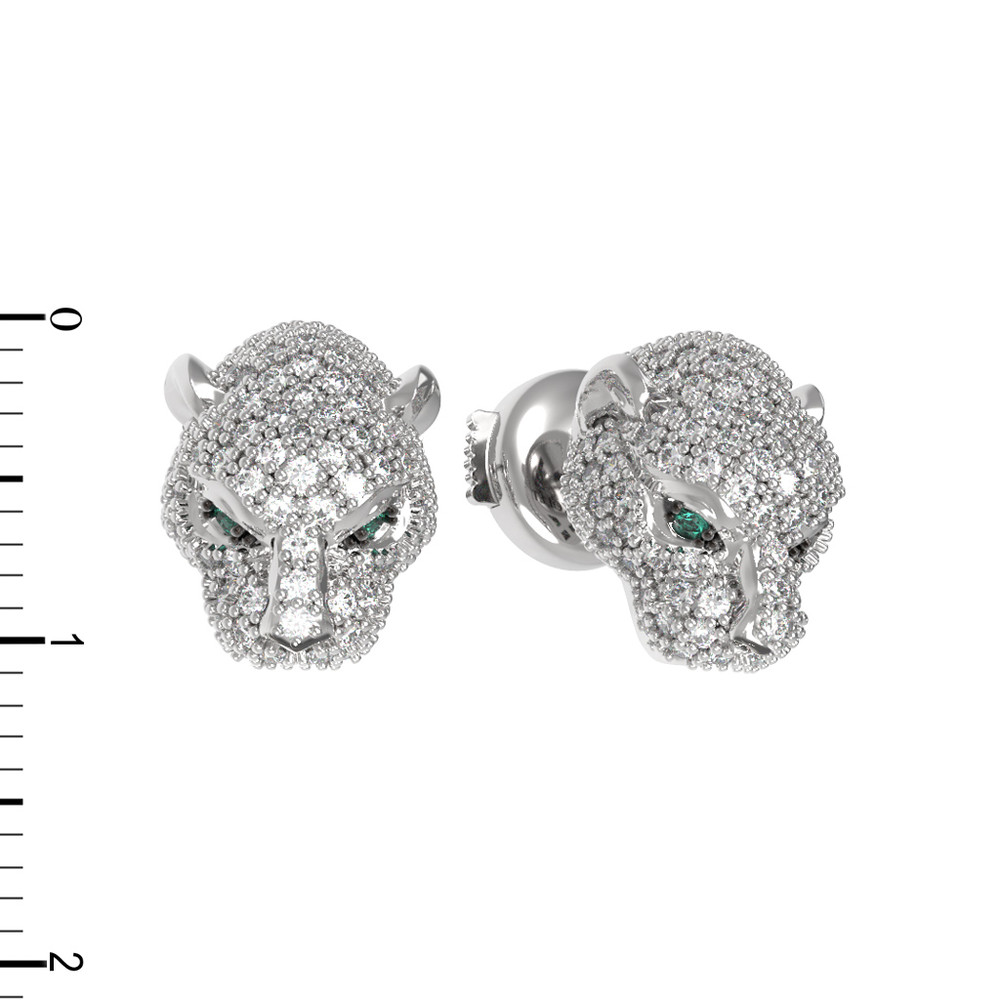 Серьги из белого золота c бриллиантами и изумрудом