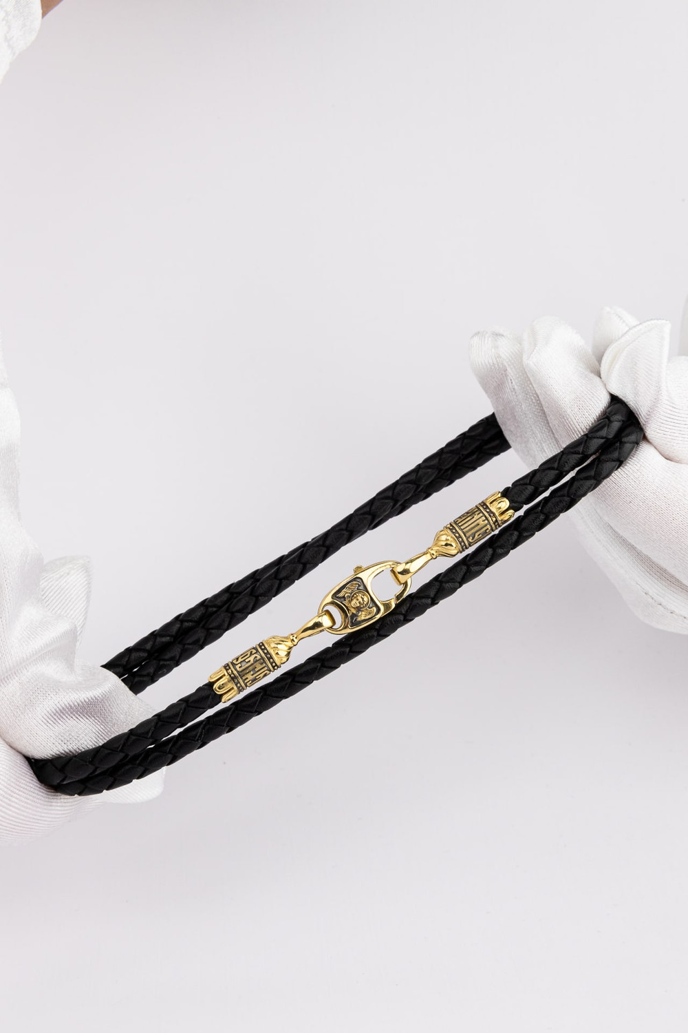 Гайтан из лимонного золота c кожаным шнурком