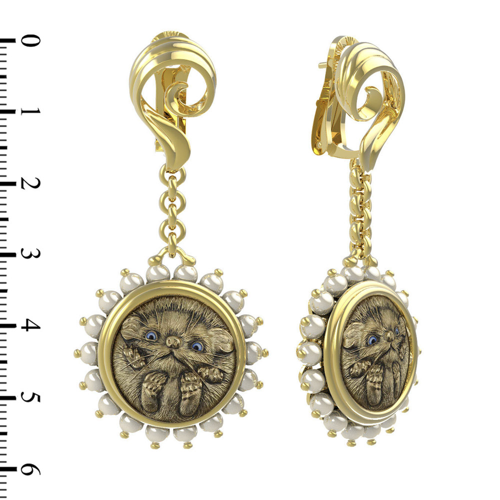 Серьги из лимонного золота c эмалью и жемчугом