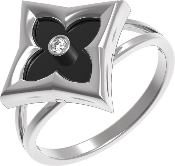 Кольцо из белого золота c бриллиантами и ониксом