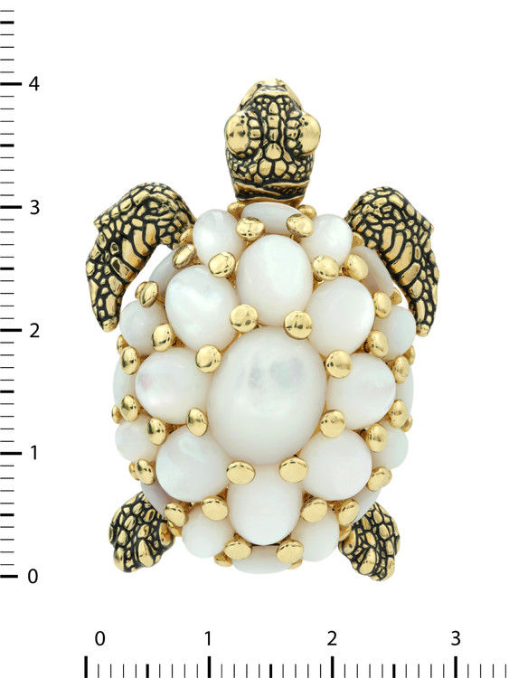 Брошь из лимонного золота c эмаль и перламутром