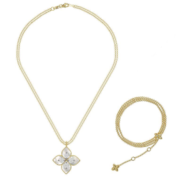 Колье из лимонного золота c бриллиантами и перламутром