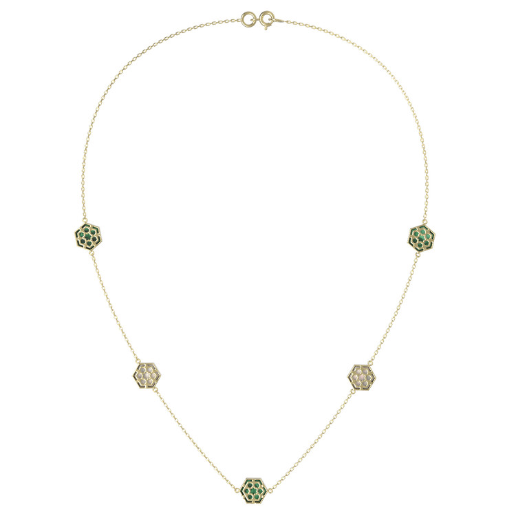 Колье из лимонного золота c малахитом и перламутром