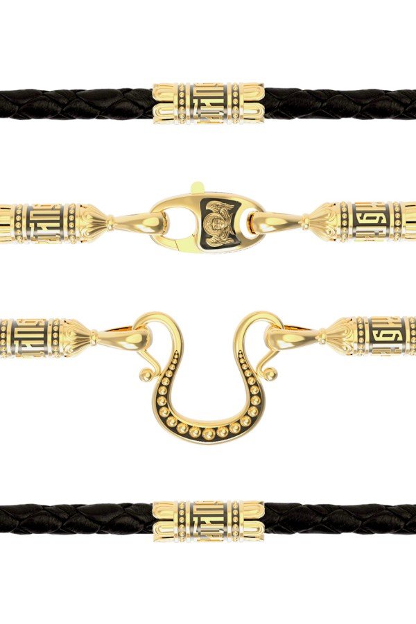 Гайтан из лимонного золота c кожаным шнурком