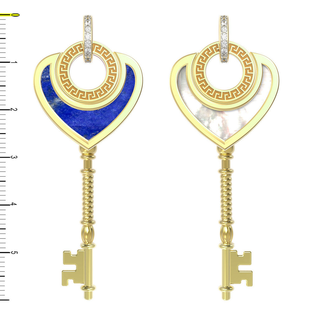 Подвеска из лимонного золота c фианитом, лазуритом и перламутром