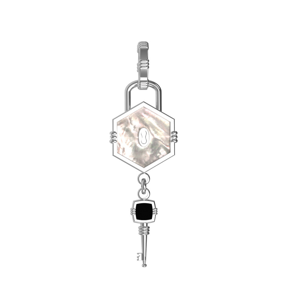 Подвеска из белого золота c ониксом и перламутром