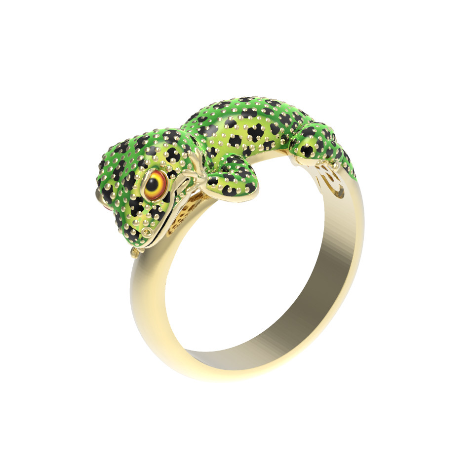 Кольцо из лимонного золота c эмалью и рубином