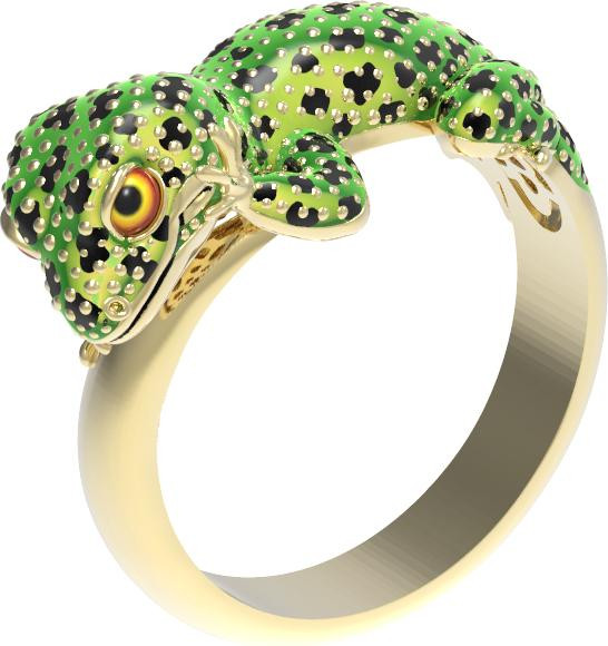 Кольцо из лимонного золота c эмаль и рубином