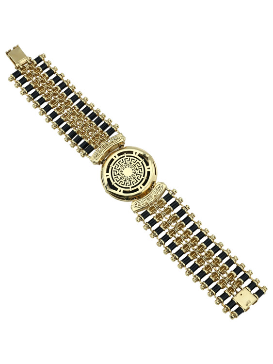 Браслет из лимонного золота c эмаль , ониксом и рубином