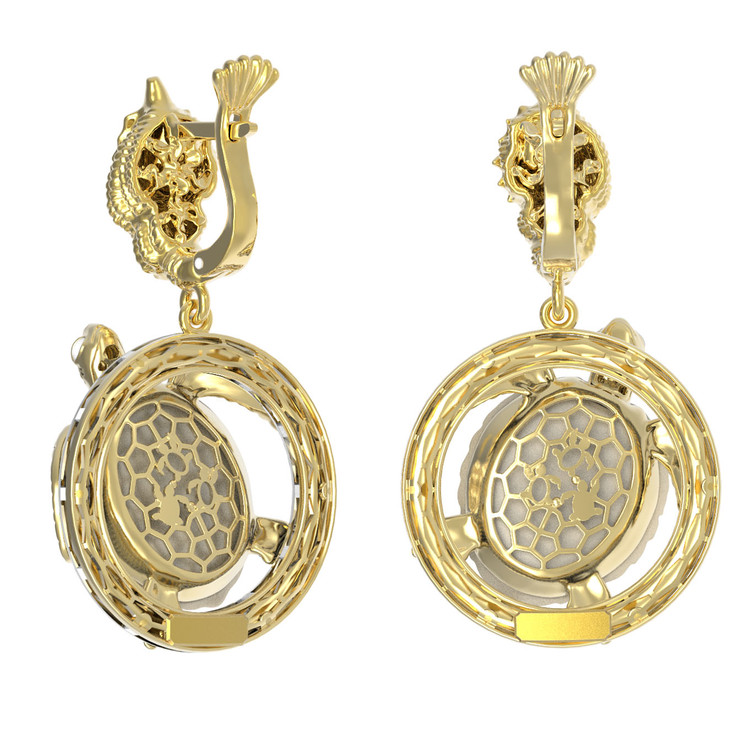 Серьги из лимонного золота c эмалью и бивнем мамонта