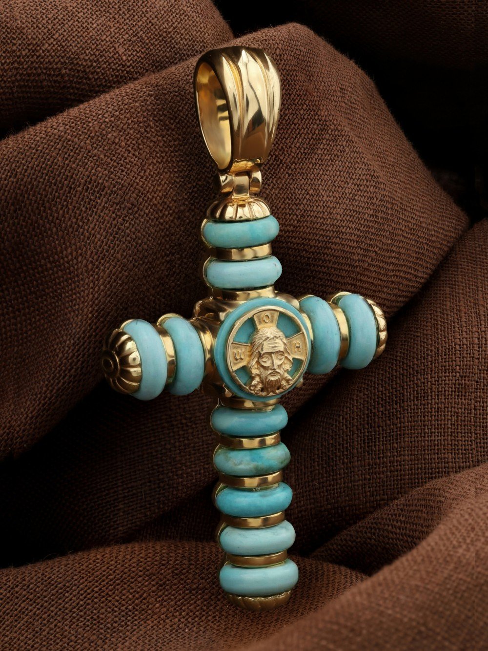 Крест из лимонного золота c бирюзой