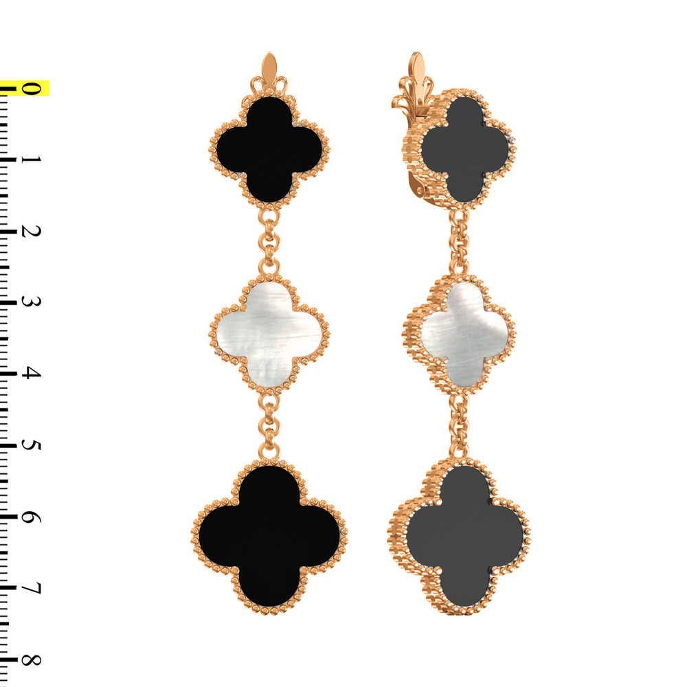 Серьги из золота c ониксом и перламутром