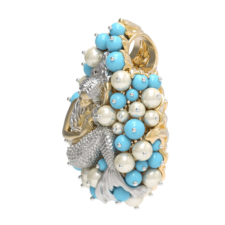 Подвеска из лимонного золота c жемчугом и бирюзой