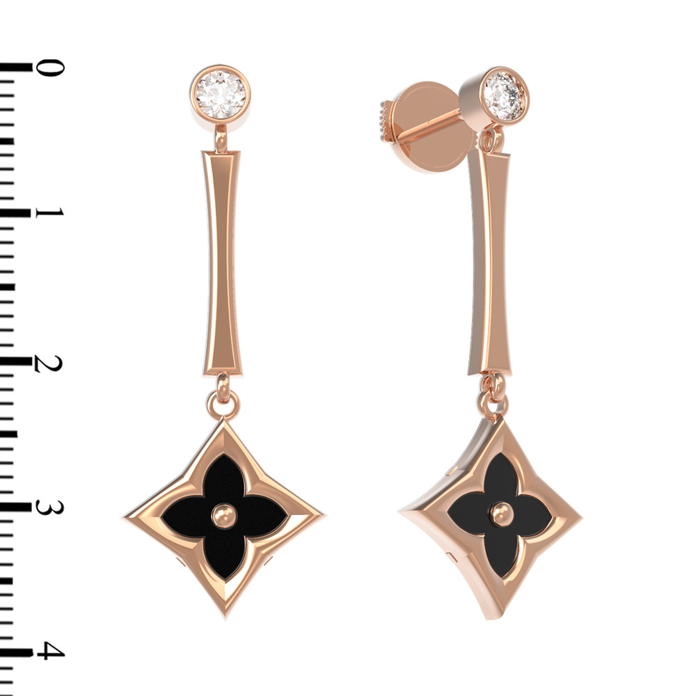 Серьги из золота c фианитом и ониксом