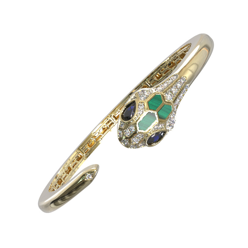 Браслет из лимонного золота c бриллиантами, сапфиром и малахитом