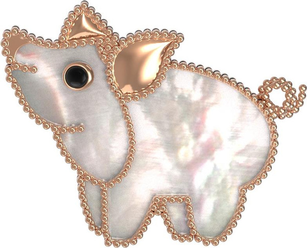 Брошь из золота c эмалью и перламутром