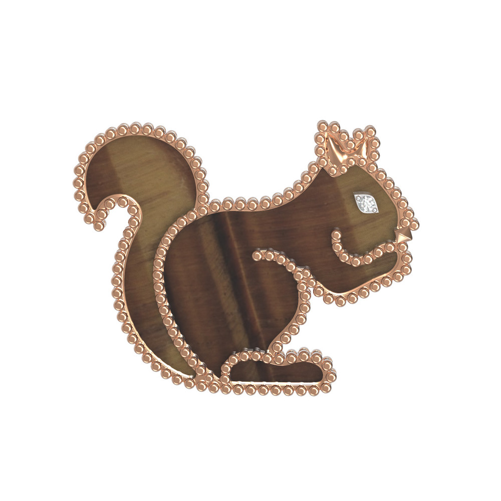 Брошь из золота c бриллиантами и тигровым глазом