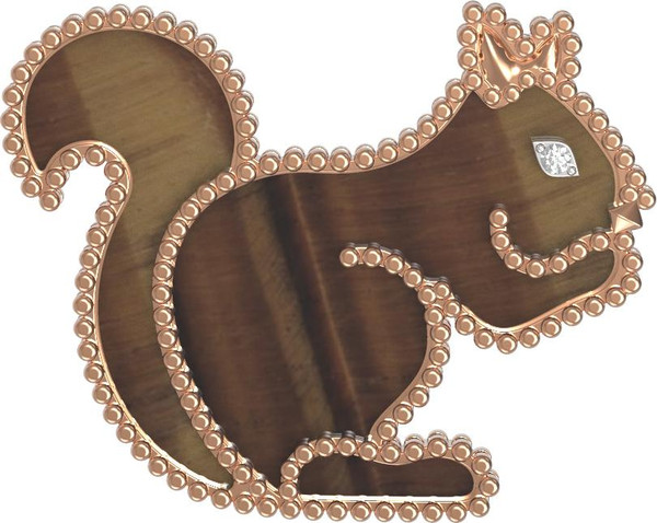 Брошь из золота c бриллиантами и тигровым глазом