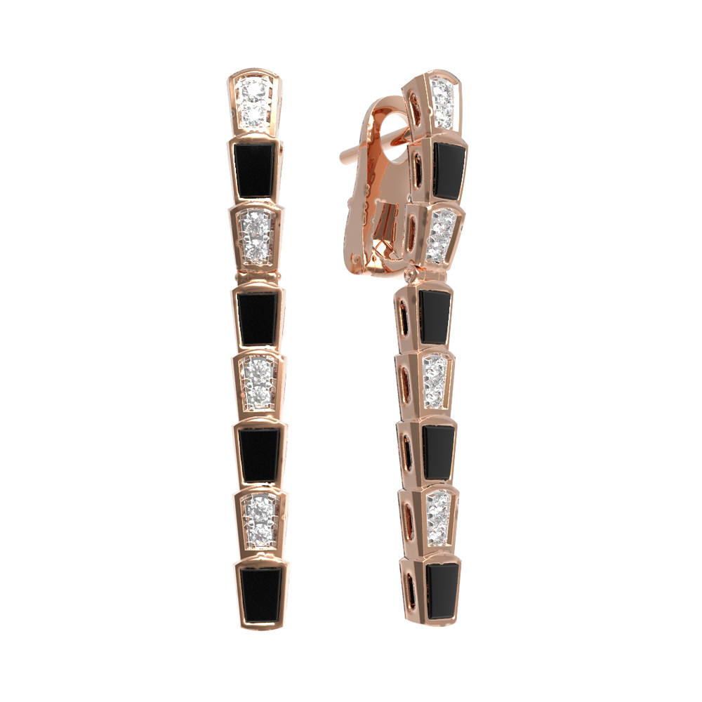 Серьги из золота c бриллиантами и ониксом