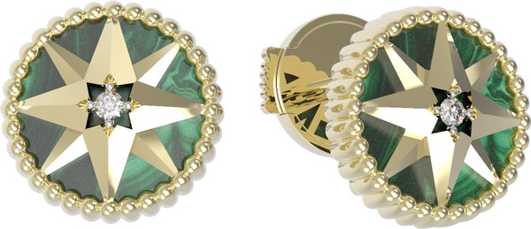 Серьги из лимонного золота c фианитом и малахитом