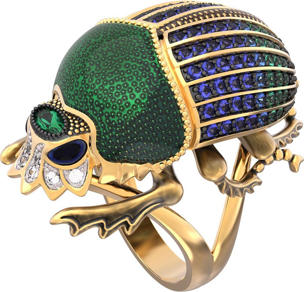 Кольцо из лимонного золота c эмаль , фианитом и турмалином