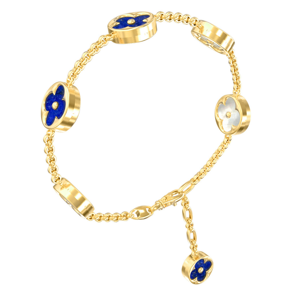 Браслет из лимонного золота c лазуритом и перламутром