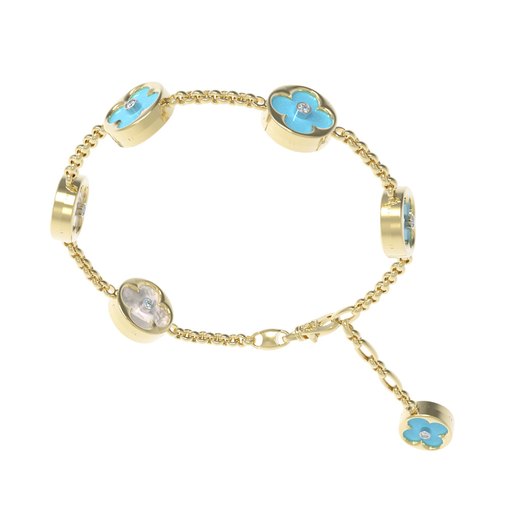 Браслет из лимонного золота c бриллиантами, бирюзой и перламутром