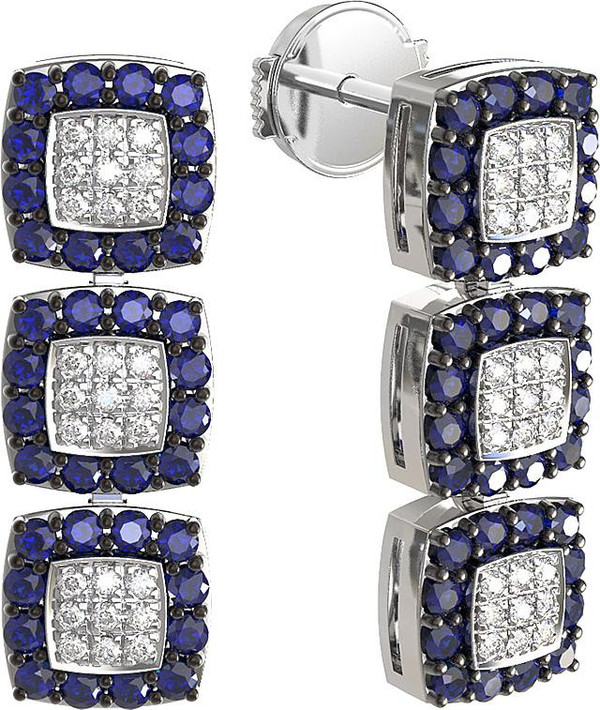 Серьги из белого золота c бриллиантами и сапфиром
