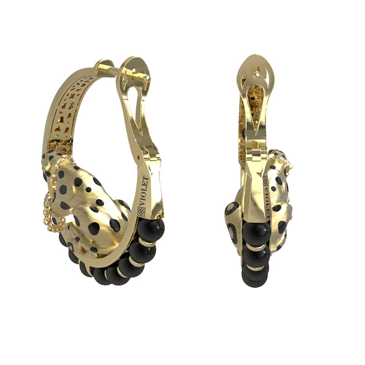 Серьги из лимонного золота c эмаль и ониксом