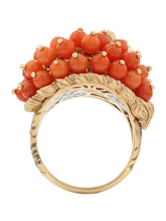Кольцо из золота c эмаль и кораллом