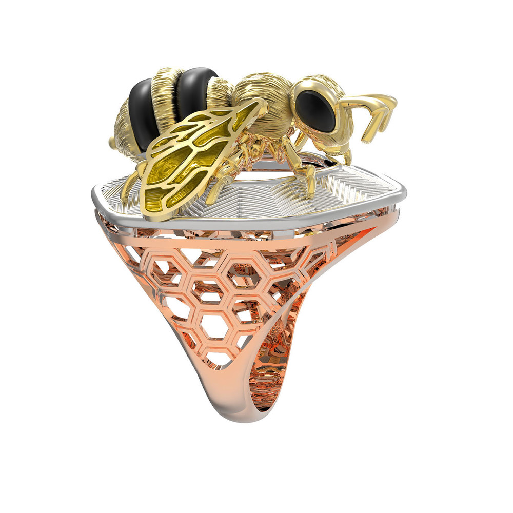 Кольцо из золота c эмалью, ониксом и эмалью