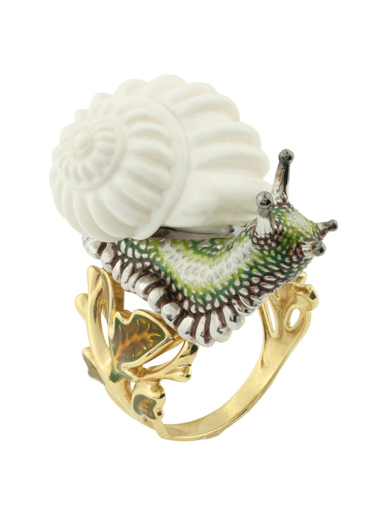 Кольцо из лимонного золота c эмаль и бивнем мамонта