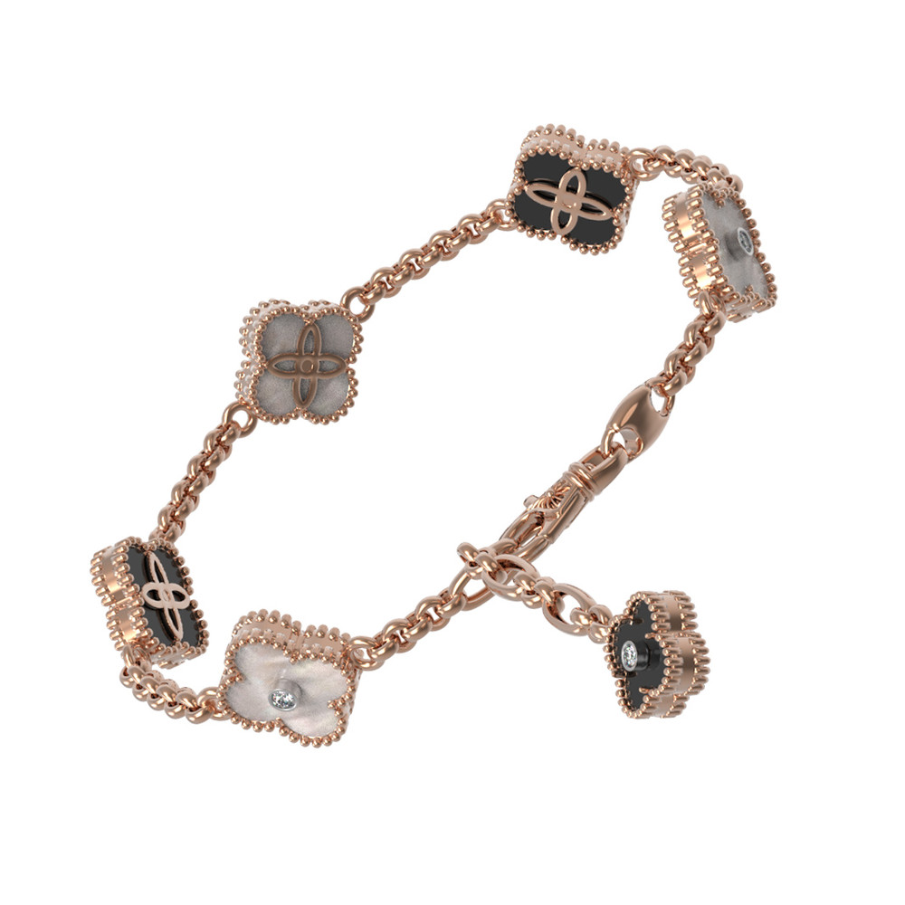 Браслет из золота c бриллиантами, ониксом и перламутром