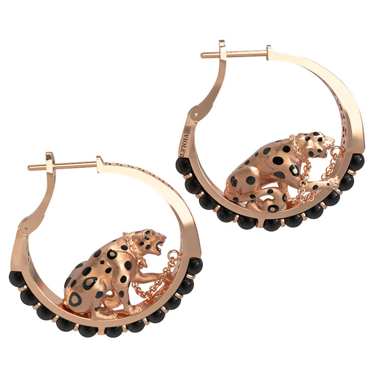 Серьги из золота c эмалью и ониксом