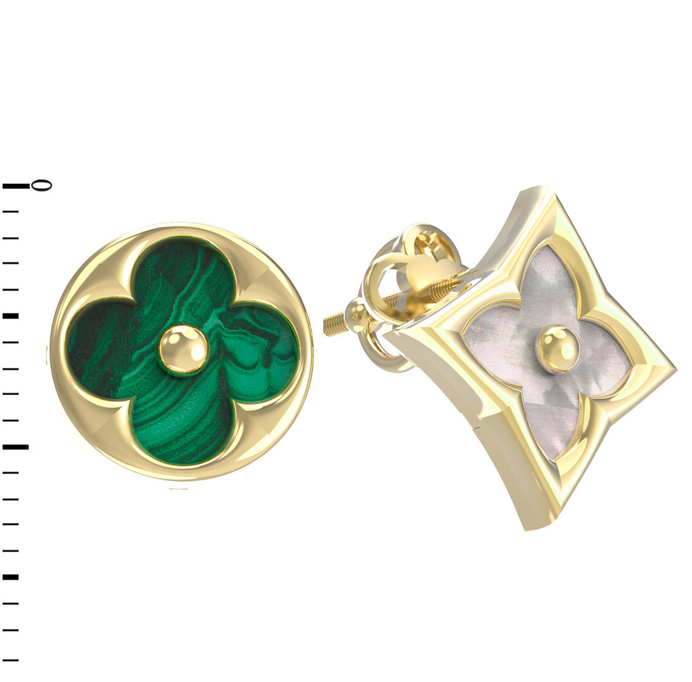 Серьги из лимонного золота c малахитом и перламутром