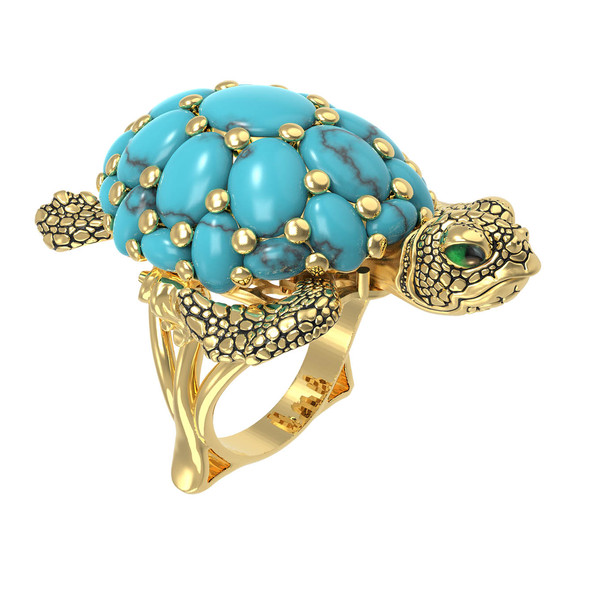 Кольцо из лимонного золота c эмалью и бирюзой