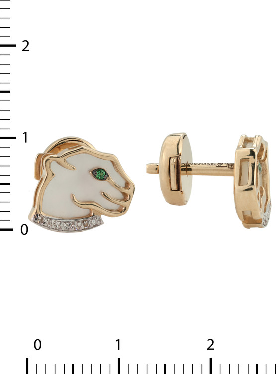 Серьги из золота c бриллиантами, изумрудом и перламутром