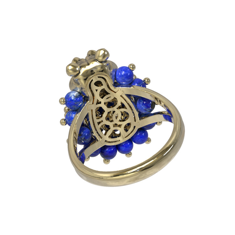 Кольцо из лимонного золота c эмаль и лазуритом
