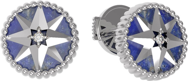 Серьги из белого золота c фианитом и лазуритом