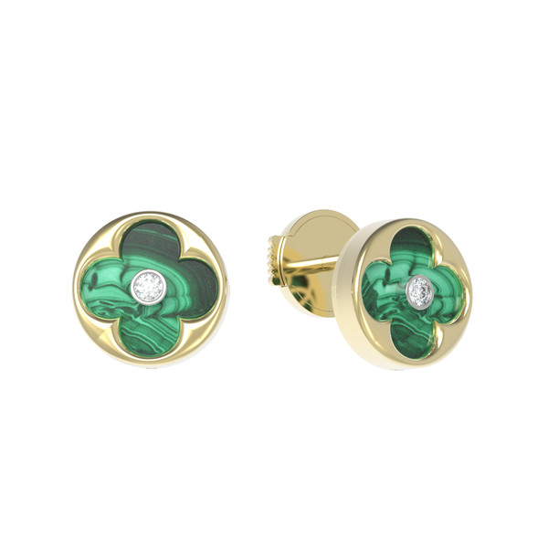 Серьги из лимонного золота c бриллиантами и малахитом