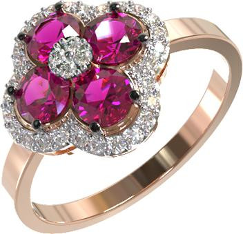 Кольцо из золота c бриллиантами и рубином