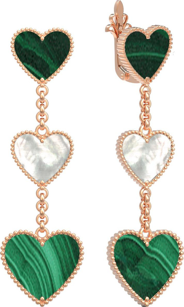 Серьги из золота c малахитом и перламутром