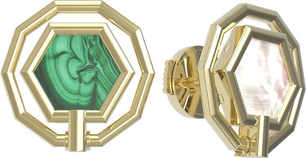 Серьги из лимонного золота c малахитом и перламутром